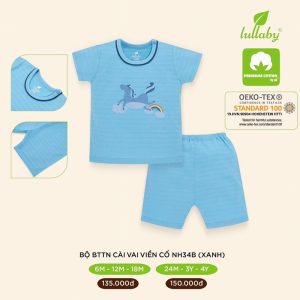 Bộ bé trai cộc tay cài vai viền cổ Lullaby NH34B